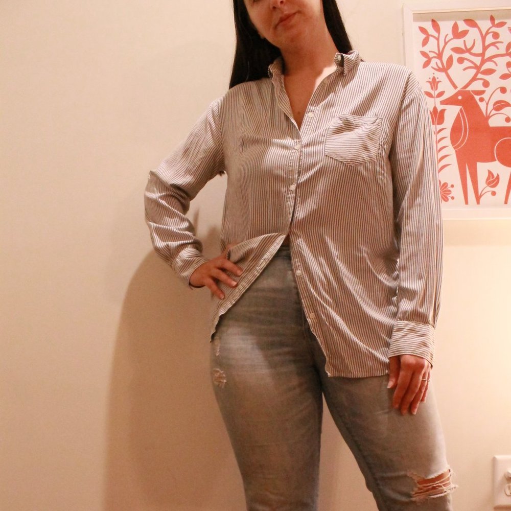 Button Down Long Sleeve Striped Blouse